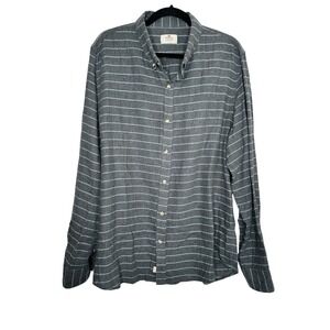 Marine Layer Mens Large Lightweight Striped Cotton Gray Blue L Long Sleeve J